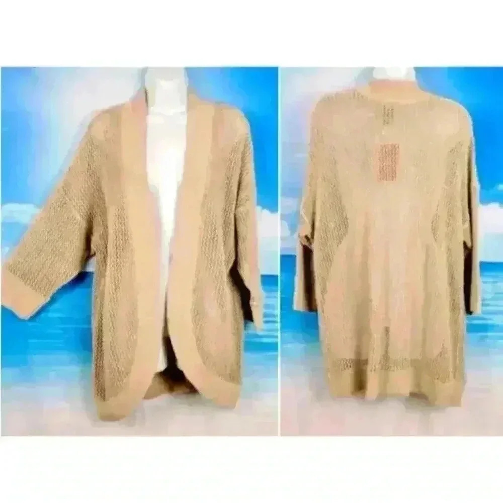 NWT FADED GLORY Woman TAUPE TAN Open Cardigan Shrug Sweater GOLD Shimmer size 2x
